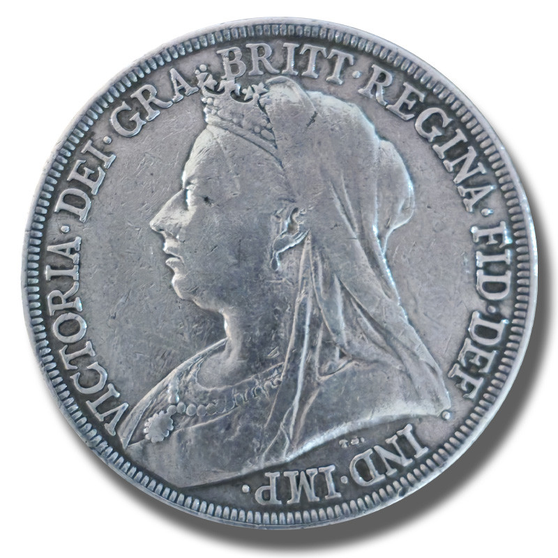 1893 United Kingdom Victoria Veiled Head Full Crown Silver Coin